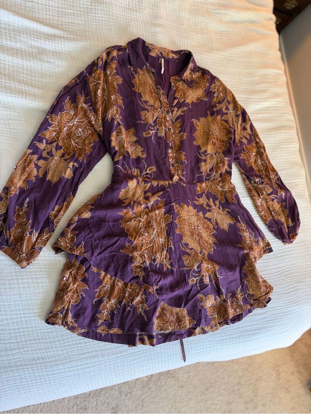 Free People Plum and Brown Floral Mini Dress